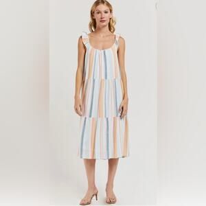 Velvet Heart Santorini Stripe Dress Linen Blend Tiered Sundress Size M Beachy